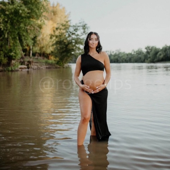 Black Cutout Asymmetrical Dress One Shoulder Open Side Gold Rope Detail - Picture 8 of 16